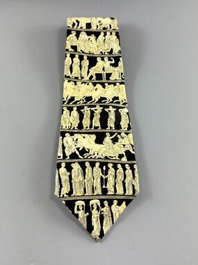 Museum Artifacts Panathenaic Procession Athena 1300 BC Black/Cream Men's Tie